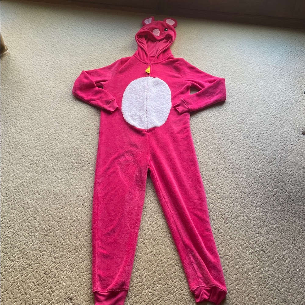 SO Vibrant Pink Mouse Fleece Onesie Women Medium